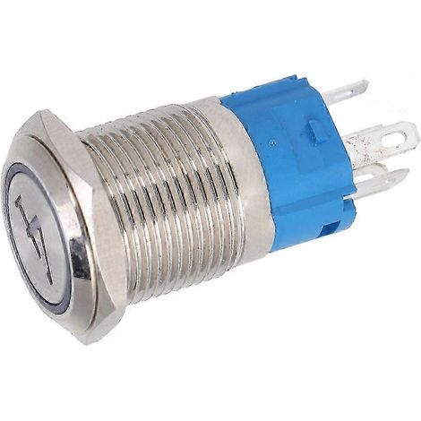 2 Stück 16 mm flacher Metall-Drucktaster mit Selbstrückstellung, 5 Pins und weißer Kontrollleuchte, Nummer 4 (3-6 VDC) (1/5)