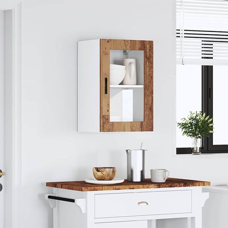 vidaXL Kitchen Wall Cabinet with Glass Door "Porto" Old Wood (1/5)