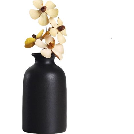 Vase en céramique petit rond, vases bohèmes pour fleurs sèches de style minimaliste, décoration intérieure pour fleurs séchées et plantes (Noir) (1/4)