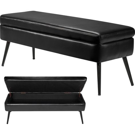 Mophorn Banco de almacenamiento tapizado en cuero sintético, dimensiones de 400 x 1200 x 450 mm, con patas metálicas y cojín de espuma, ideal para sala de estar, comedor y pasillo, color negro