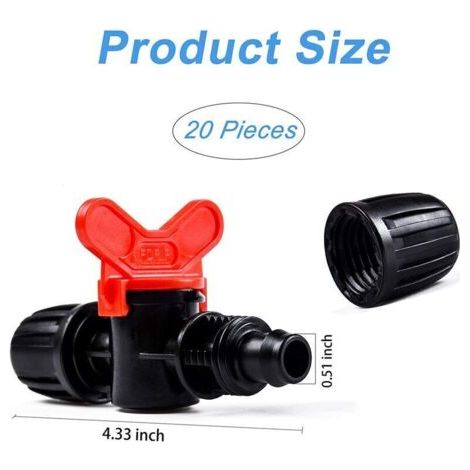 Lot de 20 vannes goutte-à-goutte en PE de 16 mm avec raccord de verrouillage à ardillon - Active/désactive le débit d'eau.