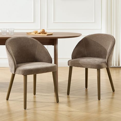 Wahson Sedie Set di 2, Cucina Sedie in Tessuto, Moderne Poltroncine con Gambe in Legno, Massiccio Sedie Imbottite per Sala, Marrone
