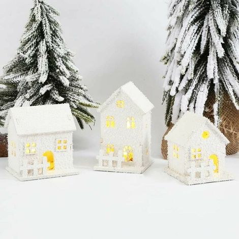 Pieces Wooden Christmas Village, Miniature Christmas House, White Snow House, Light Up Christmas Village, Mini Light Up D to Pi, Christmas Decoration Small Anime Accessory Night Light Winter Gift (1/5)
