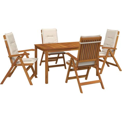 5-Piece Garden Dining Set 4 plaza Crema Madera de Acacia Sólida vidaXL (1/5)