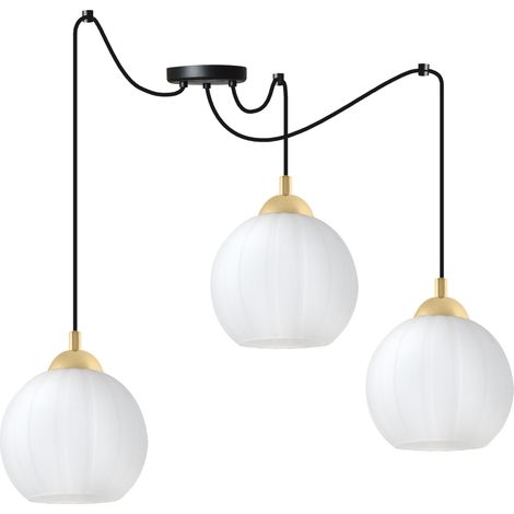 Suspension Costa araignée noire et dorée à 3 ampoules boule blanche E27 (1/5)