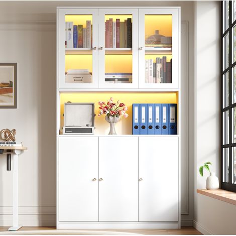 Schrank Bücherregal 100x35x200 cm LED Weiß OKMYHOME (1/5)