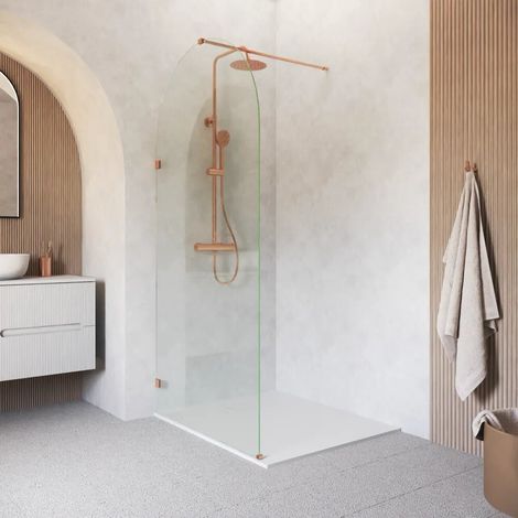 Cabine de douche à l italienne en arc de 140 cm avec charnières en cuivre brossé et verre transparent de 8 mm facile à nettoyer h200 Nusa (1/4)