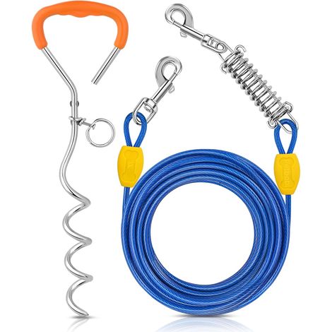 Câble d'attache de chien Petbobi et prise - 30ft câble de service lourd avec ressort, 16in prise de terre, sans tangle, bleu, 120 (1/5)