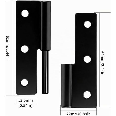charnières de porte pliables - Amovibles et extensibles - 62 x 37 x 1,5 mm - Pour portes intérieures/extérieures, meubles, armoires industrielles (1/4)
