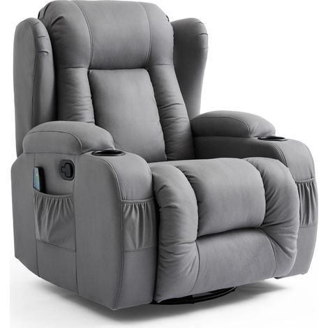CAESAR GREY TECHNOLOGY FABRIC MANUAL RECLINER ROCKING SWIVEL HEAT & MASSAGE CHAIR