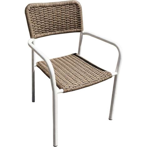 Pack de 4 sillas de exterior SAVA de 56x59x84 cm, mimbre y estructura metálica blanco (1/5)