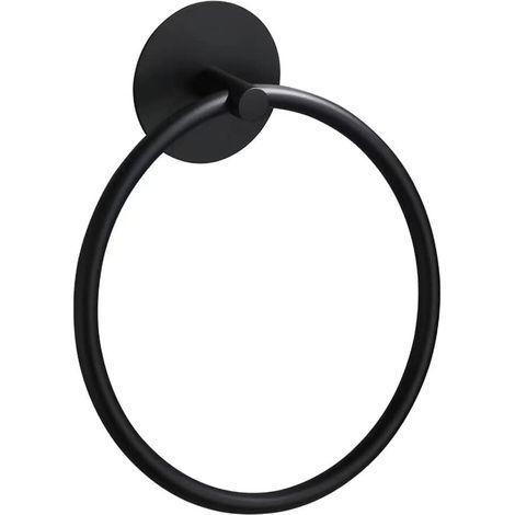 Anneau porte-serviette rond mural en acier inoxydable de 16 cm pour salle de bain, cuisine, douche, porte-serviettes, noir mat (1/5)