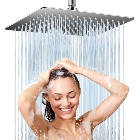 Tete de douche Pluie Carré en Acier Inox 30CM - Haute Pression Pommeau Douche, Économiseur d'Eau, Anti-Calcaire, 324 Buses Silicone, Rotation 360°, Installation Facile, Finition Chrome (1/5)