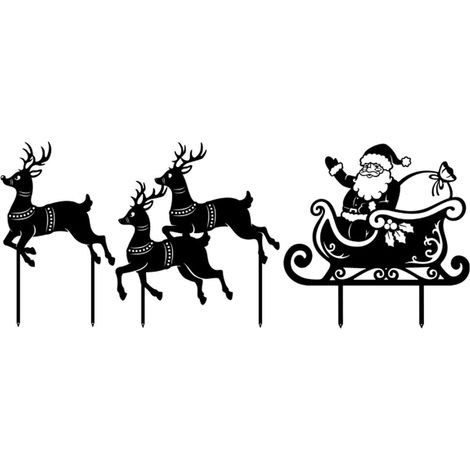 Set mit 3 Metallpfählen für Gartendekorationen in Form eines Weihnachtsmanns