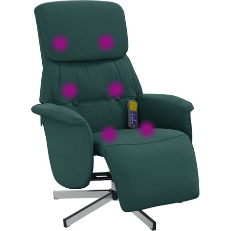 vidaXL Poltrona Reclinabile Massaggio Poggiapiedi Verde Scuro Tessuto (1/5)