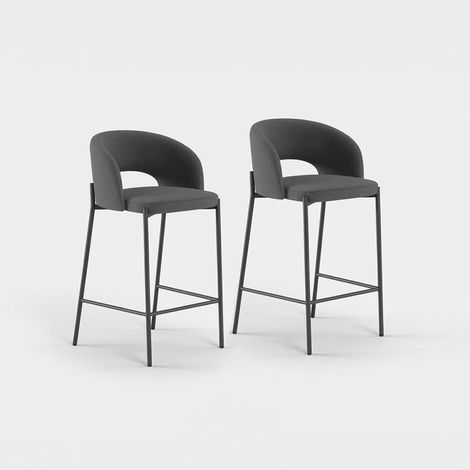 Lot de 2 tabourets de cuisine en tissu et métal avec repose-pieds Nia - Gris