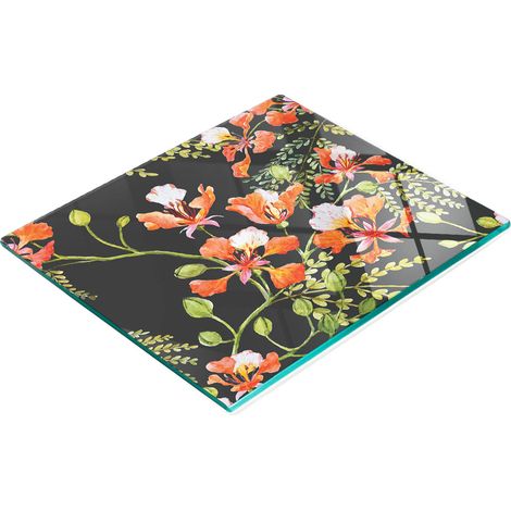 Dekoratives Schneide- und Servierbrett aus Glas, exotisches Blumenmuster, 60 x 52 cm (1/5)