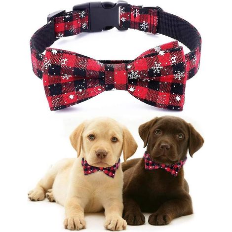 collier Rglable Pour Chien/chat/animal Domestique En Nylon Avec Nud Papillon Motif Neige, Thme Nol, Red-l (1/5)
