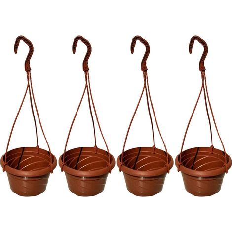 Lot de 4 pots de fleurs suspendus en plastique, paniers ronds à suspendre à une clôture, une rambarde ou un mur, pour plantes d'intérieur et d'extérieur, décoration de jardin ou de balcon, rouge. (1/5)
