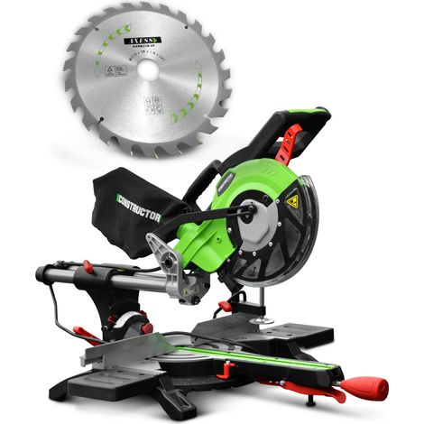 Scie à onglet radiale 1800W 210mm – Laser intégré – Double inclinaison jusqu'à 45° – Profondeur de coupe 60mm – Longueur de coupe 310mm – Constructor
