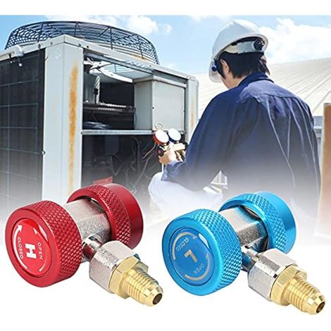 2 pièces Adaptateur rapide R134A, coupleur réglable pour climatiseur, connecteur de tuyau 1/4" pour recharge AC voiture (1/5)