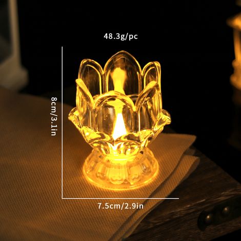 Lampe bougie lotus transparente LED, lampe d'offrande bouddhiste, bougeoir en verre, socle de lampe lotus pour la maison, orn(Y132) (1/5)