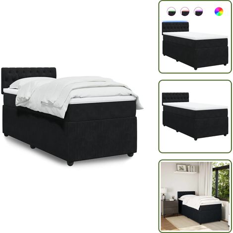 vidaXL Sommier à lattes de lit avec matelas Noir 90x190 cm Velours (1/5)