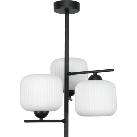 Lámpara de techo colgante clásica negra con pantalla de cristal blanco 15-445 Pablo