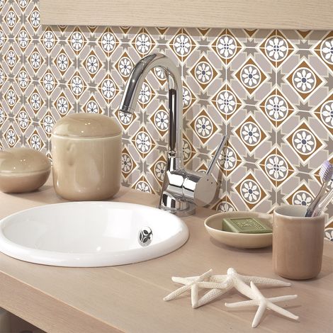 Sticker Mural Carrelage adhésif Cuisine Salle de Bain - 9 STICKERS CARREAUX DE CIMENT AZULEJOS MATARO - 9stickers15x15cm (1/5)