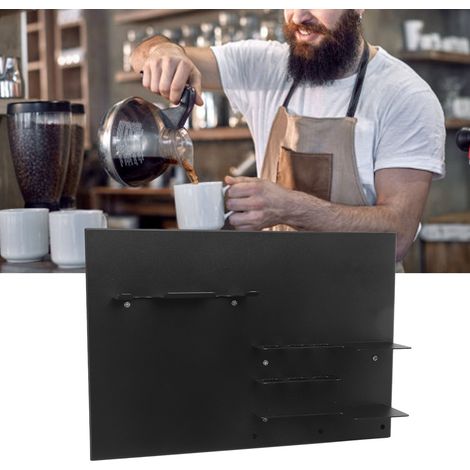 Wandhalterung für Kaffeemaschinengriff, Pulverspender, Tamperhalter, bohrfreie Montage, schwarz. (1/5)