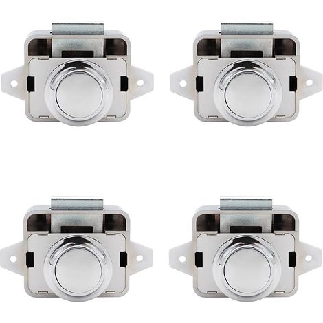 Push Lock Drawer Latch Keyless Push Button Locks Cabinet Door Lock for Caravan Boat Yacht Camper Chrome 4 Pieces (1/5)