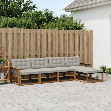 vidaXL Outdoor-Sofagarnitur mit Kissen 5 pcs Natürlich und Hellgrau (1/5)