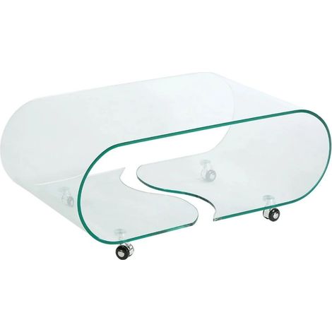 Tavolino basso HOLOW con ruote - Tavolino basso design asimmetrico in vetro temperato (1/5)