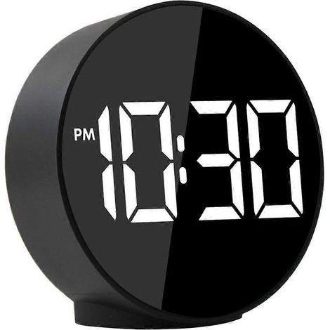 Horloge à écran LED, technologie de surface réfléchissante, affichage élégant de la température, commande vocale, alimentation par piles, alimentation USB, réveil sans piles (noir) (1/5)
