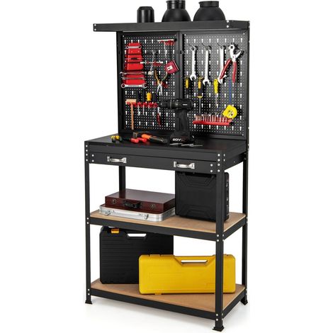 Tool Storage Workbench w/Pegboard Tool Organization Work Table w/Shelves Drawer (1/5)
