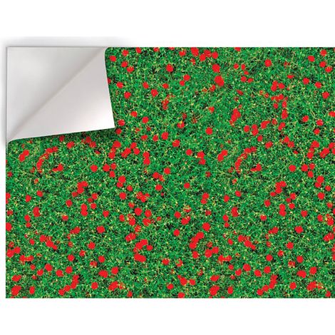 ERBA CON FIORI ROSSI - Pellicola stampata adesiva in PVC finitura opaca - Misura: 100x200 cm (1/3)