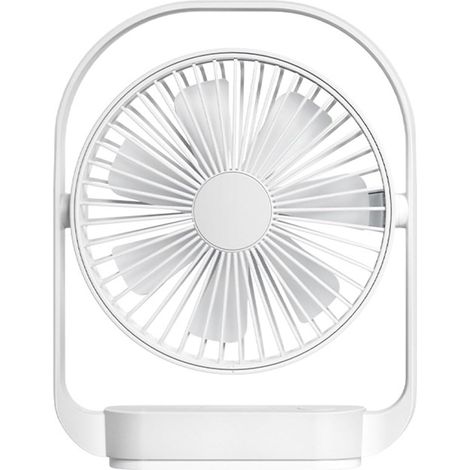 Ventilateur de bureau USB 2000 mAh rechargeable, 4 vitesses, avec éclairage LED,blanc