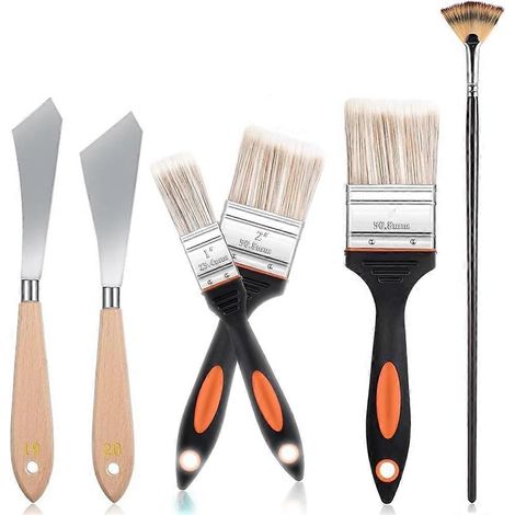 Ensemble de 6 pinceaux pour peinture : pinceau estompeur de fond et pinceau estompeur éventail pour peindre les cadres de fenêtres, les moulures et les angles étroits. (1/5)