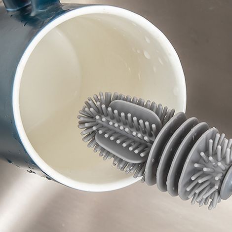 Brosse à tasse en silicone, brosse à tasse à long manche, brosse pour biberon, brosse de nettoyage pour tasse, sans angles morts, longue brosse grise pour vendeurs ambulants. (1/5)