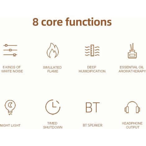 Humidificateur de diffuseur d'air sans flamme simulé BT5.0 200 ml Aromathérapie ultrasonique avec 2 veilleuses de luminosité Prise 3,5 mm Bruit blanc USB Brume frache Huile essentielle pour spa, maiso (1/5)