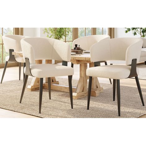 Chaise de salle à manger de haute qualité (4 pièces) Chaise de maquillage Coiffeuse ergonomique Chaise légère de luxe Dossier courbé,beige/gris-Chi (1/5)