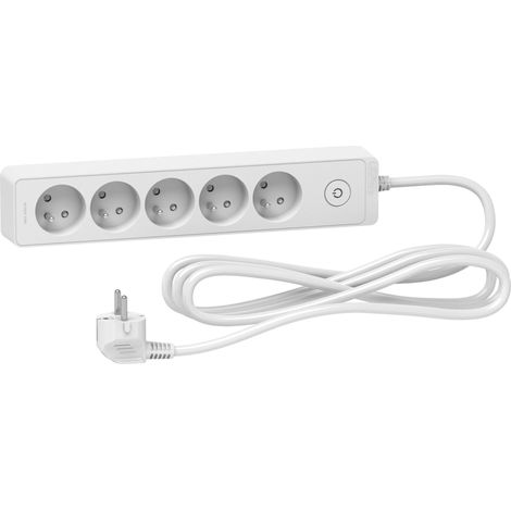 Schneider Electric – Bloc multiprise 5 prises 2P+T 3m – Interrupteur lumineux adapté à la nuit – Polypropylène pour usage domestique et professionnel