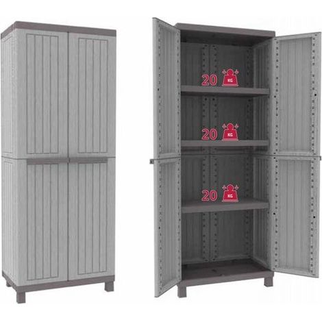 Armadio da Esterno con 2 Ante + 3 Ripiani regolabili - Grigio 68x39xh170 cm 2680 (1/2)