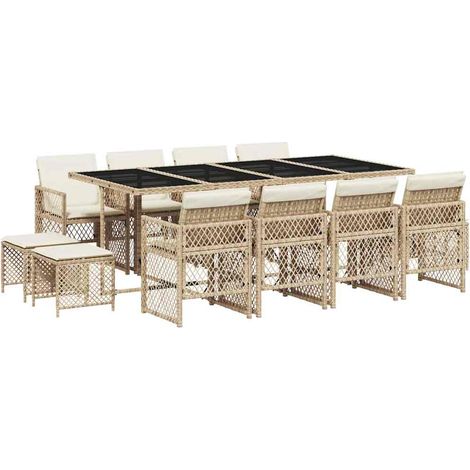 Maison Exclusive - Set da Pranzo da Giardino 13 pz con Cuscini Beige in Polyrattan (1/5)