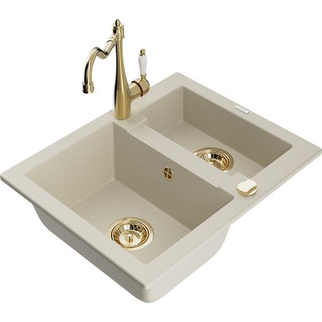 Mexen Carlos Granitspüle 1,5-beckig mit Küchenarmatur Carla, beige - 6518-69-670700-50 (1/5)