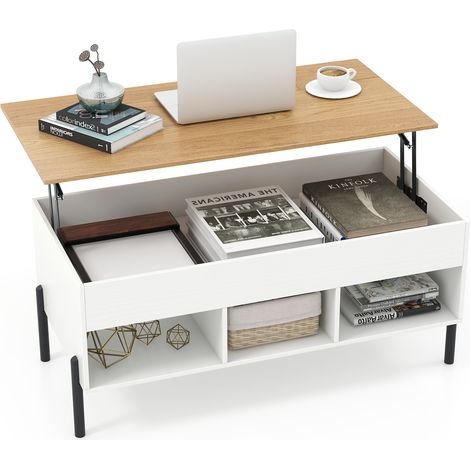 COSTWAY Lift Top Coffee Table Central Table w/Lifting Tabletop-White (1/5)