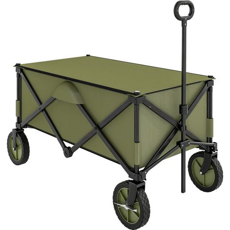 Chariot de jardin pliable 4 roues, bâche amovible, poignée télescopique, inclinaison réglable, 5 sacs de rangement (1/5)