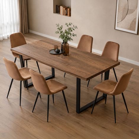 6er-Set Pismo-Stühle, Samt-gepolsterter Sessel, gepolsterter Esszimmerstuhl, Konferenzstuhl, 45 x 56 x 87 cm, Beige (1/5)