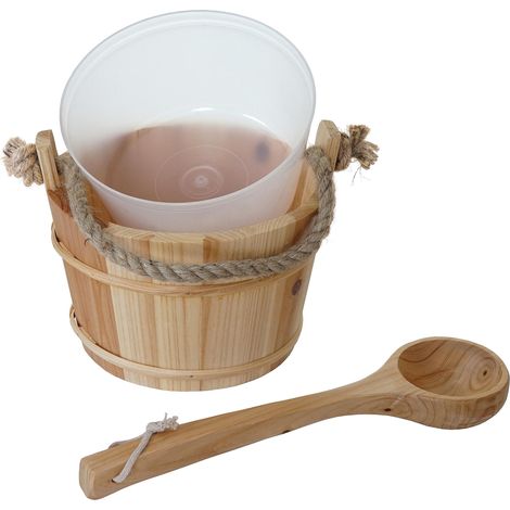 Seau pour sauna avec louche HHG-561, accessoires pour sauna, pin 3,5 l, marron clair