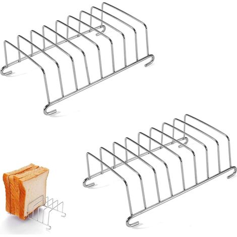 2 Pièces Porte-toast,Acier inoxydable,8 fentes,Design vertical,Argent,Maison Restaurant Fête (1/5)